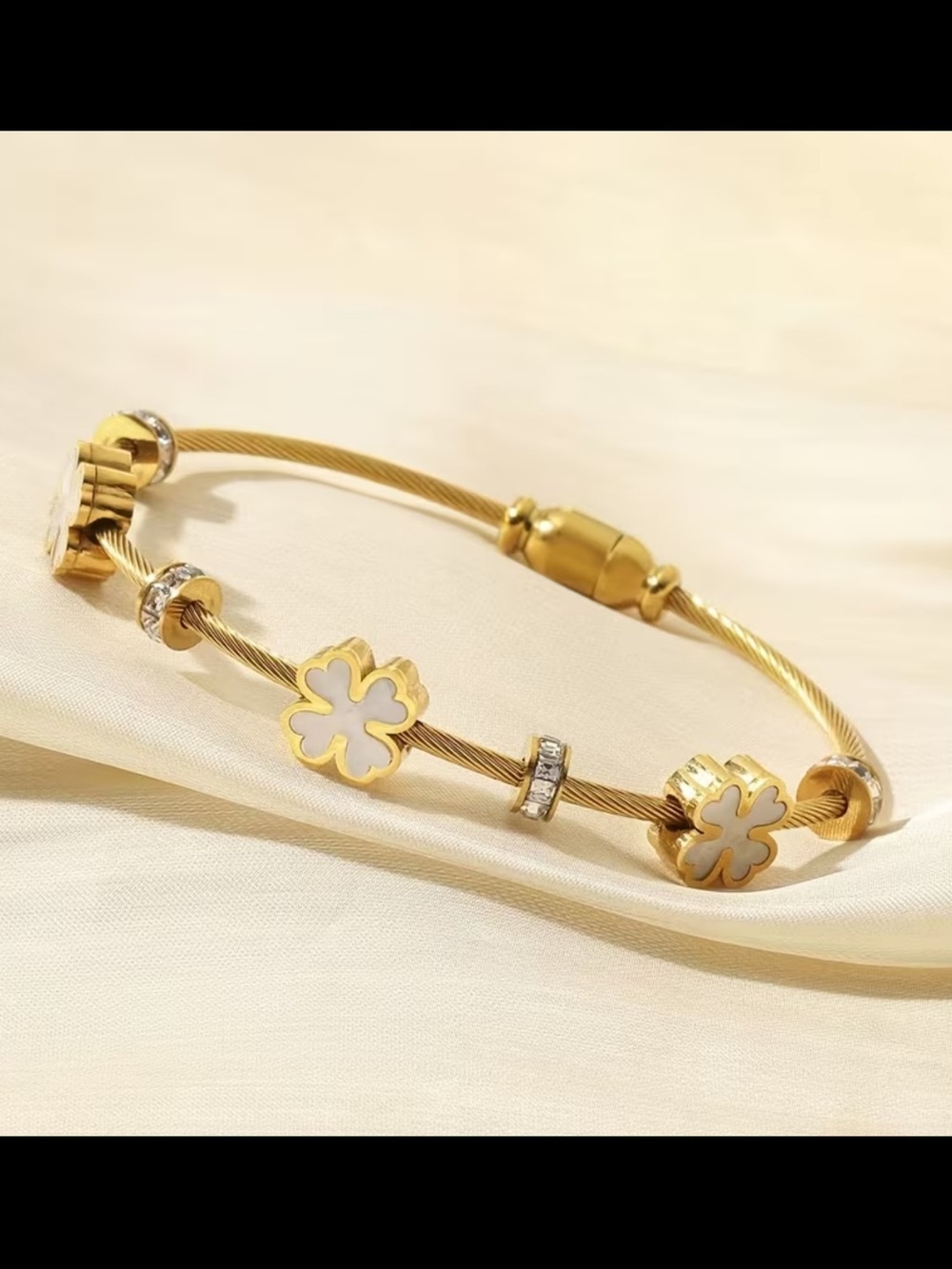 Affordable Fashion Finds Gold-Tone Clover Bracelet with White Accents